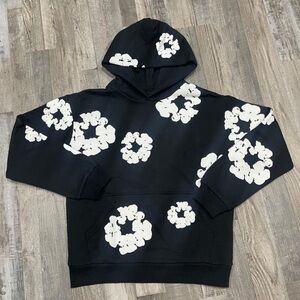 Stylish Black Hoodie with White Floral Design